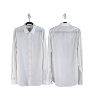 Men’s Gap fitted L white dress shirt cotton long sleeve casual dressy 16-16.5